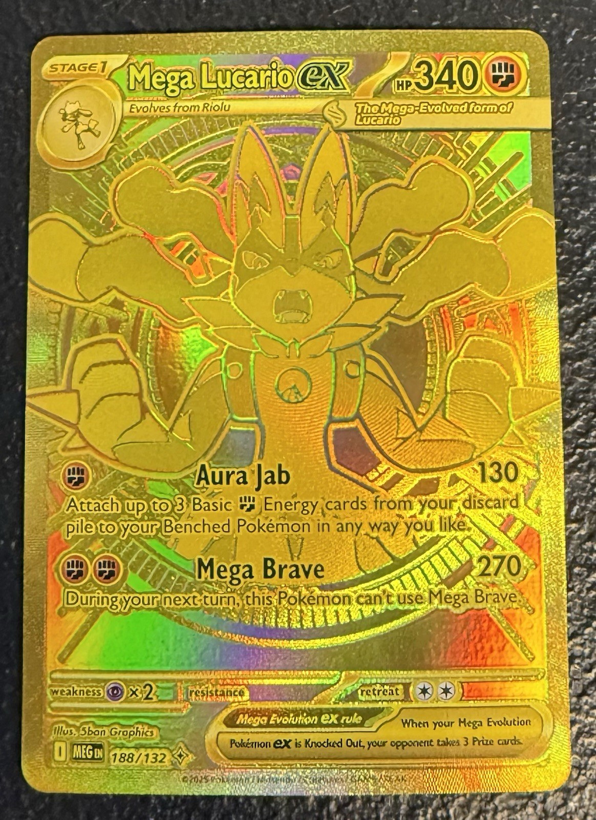 🔥 Pokémon TCG Mega Lucario EX 188/132 Mega Evolution Gold Hyper Rare Card NM 🔥