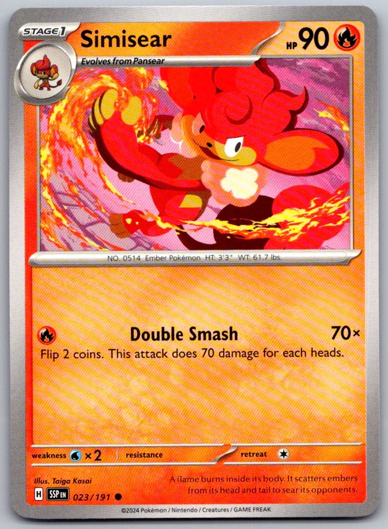 Simisear Surging Sparks 023/191 Common PokéMon — English Near Mint