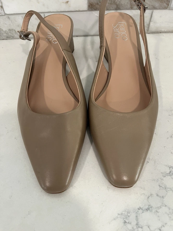 Zapatos Franco Sarto Nuevos con Etiquetas Beige Tostado Tacón Bloque Talla 8.5 Cuero Foto 2 de 4
