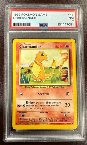 PSA 7 Charmander 046/102 Base Set Regular NEVER PLAYED - IDEAL FOR REGRADING