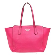 GUCCI Logo Swing Shoulder Tote Bag Leather Pink GHW Italy 83KP493