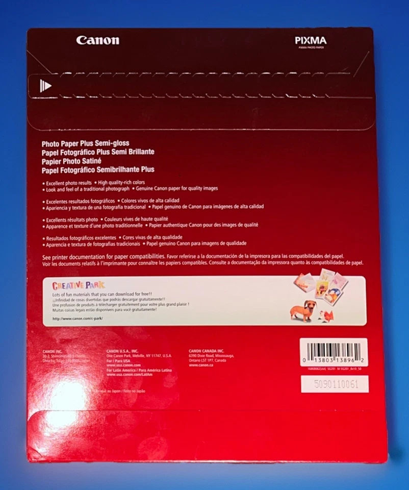 Canon Semi-Gloss Photo Paper Plus SG-201 (50 Sheets) 8”X10” NEW NEW NEW PIXMA - Image 2 of 4