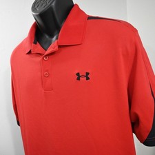 Under Armour Golf Polo Red HeatGear Loose Performance Short Sleeve Mens Size XL