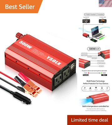 Versatile 500W Power Inverter with 2 AC Outlets & USB Ports for Safe Outdoors