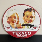 VINTAGE TEXACO FIRE CHIEF CAR DRIVING GASOLINE MOTOR OIL PORCELAIN SIGN