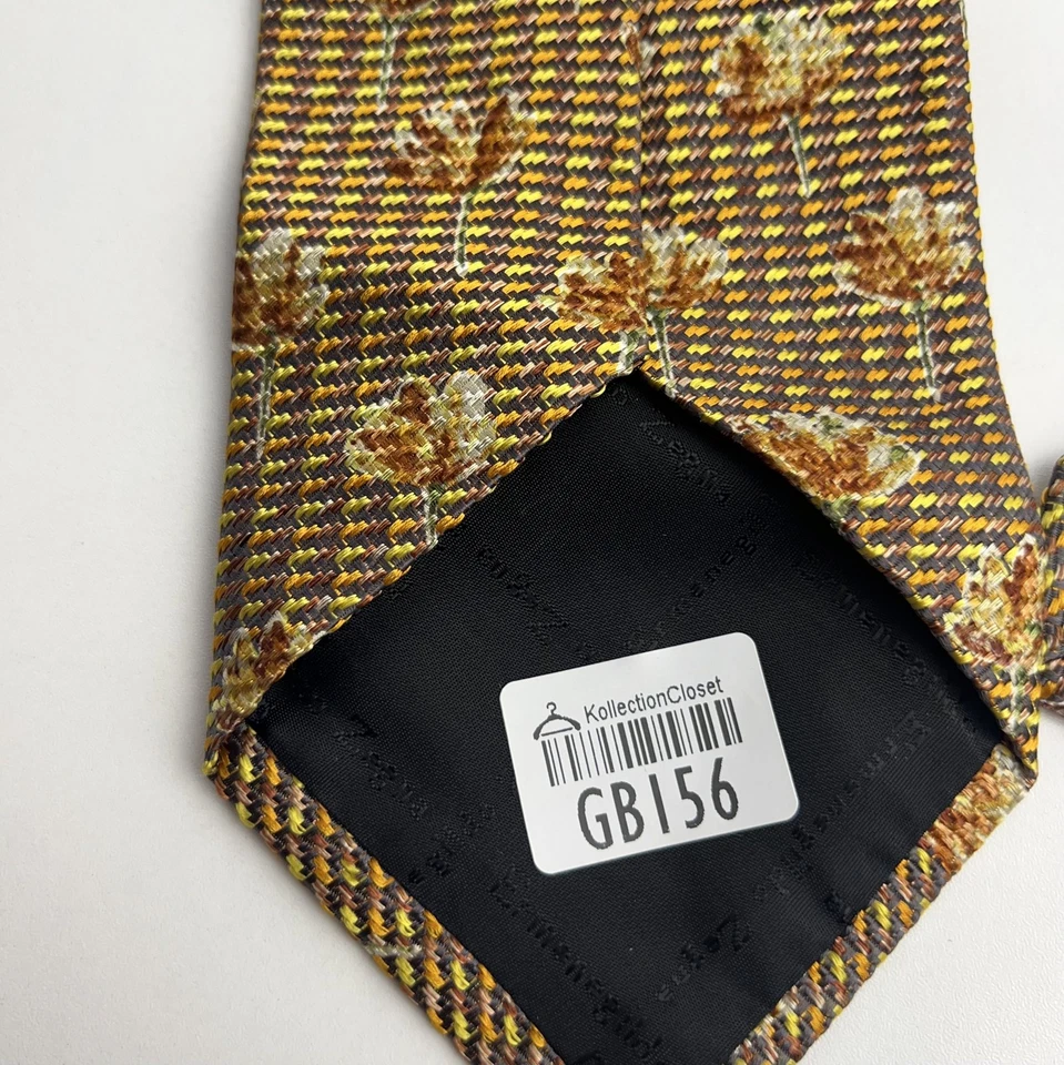Corbata Ermenegildo Zegna Para Hombre Marrón Amarillo Floral Mezcla Seda Hecha en Italia Foto 2 de 4