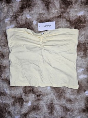 Glassons Butter Yellow Ruched Bandeau Tube Top Size Large NWT