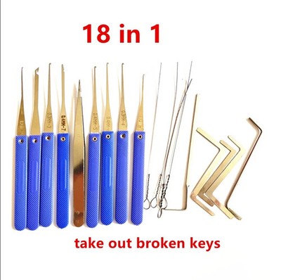 18-in-1 Broken Key Extractor Tool Kit w/ Tension Wrench for Home Use