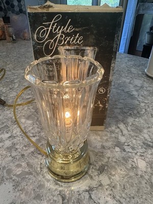 LEAD CRYSTAL TORCH LAMP  STYLE BRITE ROXMOR ACCENT BRASS REGENCY VINTAGE 90 s