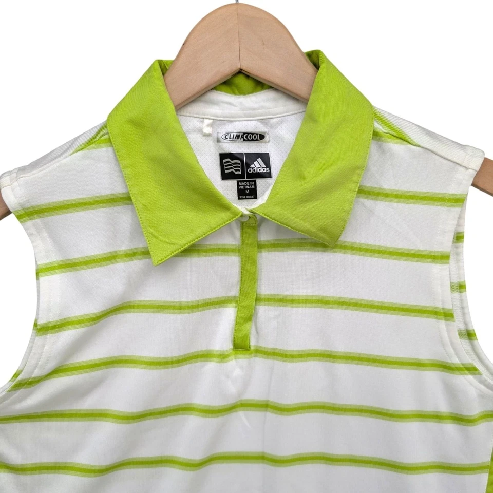 Adidas Sleeveless Golf Polo Top Womens Neon Green White Stripe ClimaCool Size M - Image 3 of 4