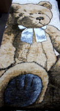 Biederlack Large Teddy Bear with Light Blue Tie Reversible Blanket Made in USA