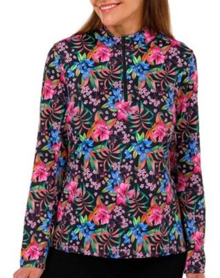 NWT X by GOTTEX Midnight Garden Black Golf Tennis Long Sleeve Mock Shirt S M L