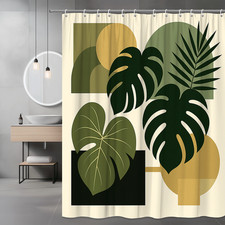 Boho Green Floral Shower Curtain for Modern Bathroom Decor