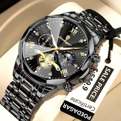 42MM POEDAGAR Quartz Luxury Men's Watch Waterproof Analog Stainless Luminous NEW