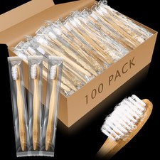 100 Packs Prepasted Disposable Toothbrush Bamboo Prepasted Individually Wrapp...