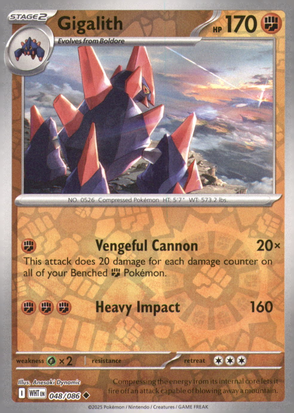 GIGALITH 048/086 UNCOMMON WHITE FLARE POKEMON REVERSE HOLO NEAR MINT