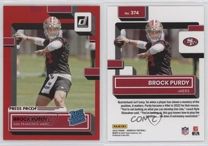 2022 Panini Donruss Rated Rookie Press Proof Red Brock Purdy #374 Rookie RC