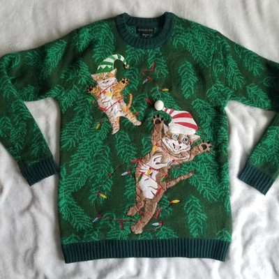 Blizzard Bay Ugly Christmas Sweater Clawing Cats Bells Christmas Tree Small