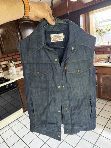 Levi's Vintage Blue Goose Down Lined Denim Vest Snap Closure Men's Size S