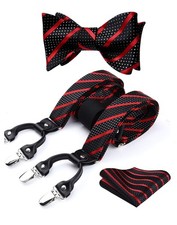 Suspenders and Bow Tie for Men Classic Stripe Self Bowtie Suspenders Pocket S...