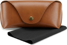 Brown Leather Glasses Case, Portable Hard Shell Eyeglasses and Sunglasses Pouch