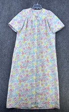 VTG Miss Elaine Pastel Floral Housecoat Women  s L Grannycore Quilted Snaps