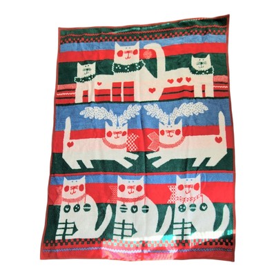 VINTAGE 1988 CROWN CRAFTS VUTEKS VUKOVAR VIRGIN ACRYLIC CAT THROW BLANKET 60x80