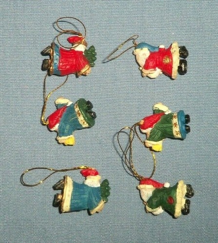 Lot 6 Miniature Dollhouse Christmas Tree Ornament Wood Carved Style Santa Claus - Picture 2 of 2