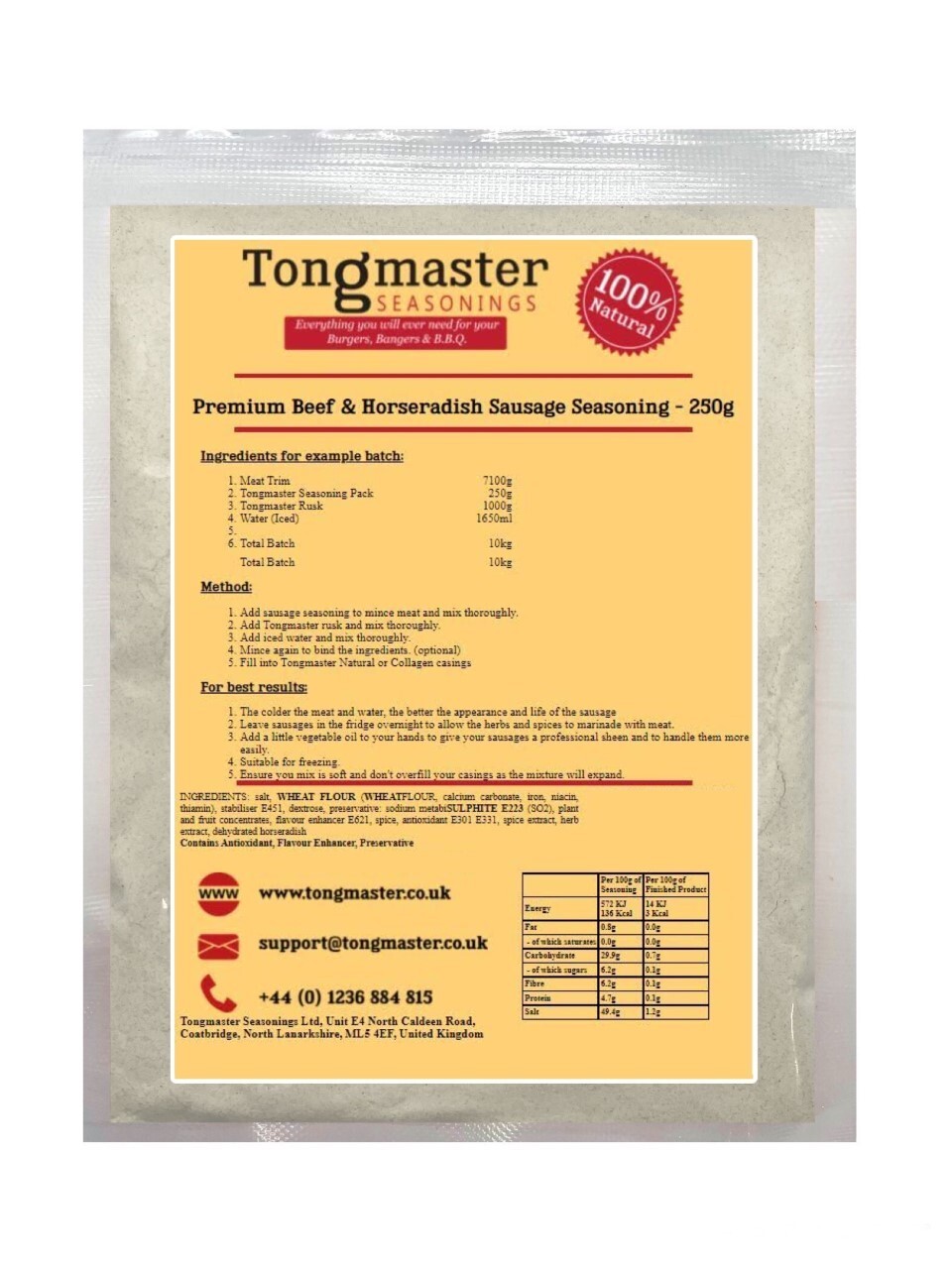 Premium Horseradish Sausage Seasoning - 250g (10kg Batch)