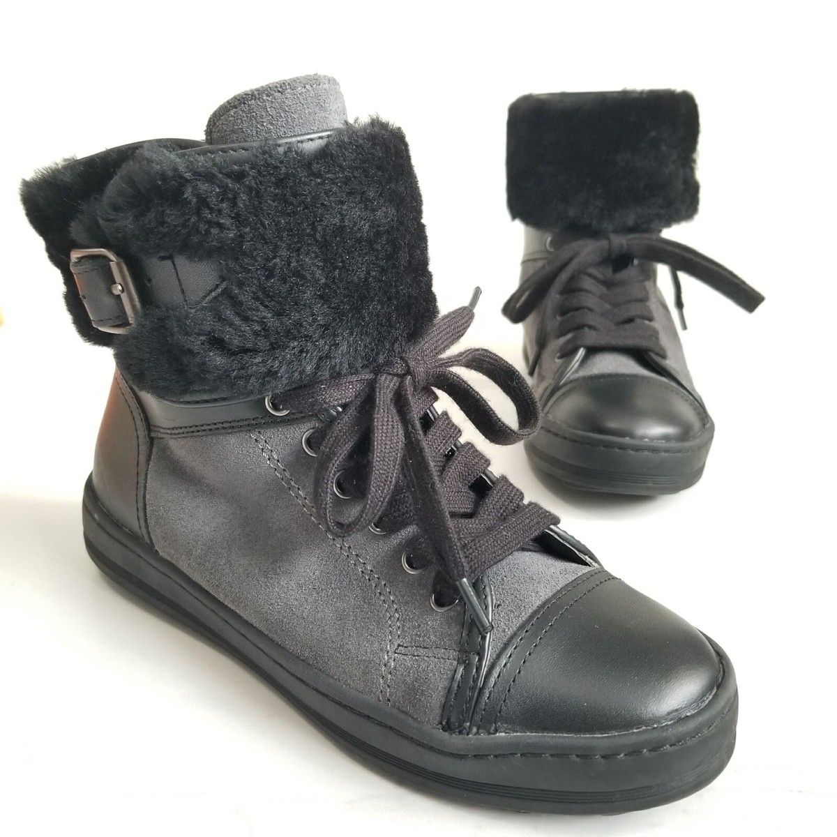 ALDO Boots Black Leather Suede Cap Toe Faux Fur Strap Buckle  display picture 3