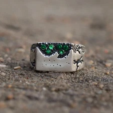 Emerald Men's Ring 925 Sterling Silver Handmade Gemstone Jewelry