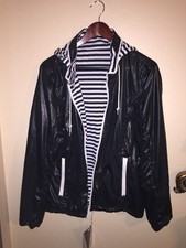 NEW Mens JOYRICH Jacket Sz L Black White Nylon Reversible Hoodie Coat Zip Up NWT