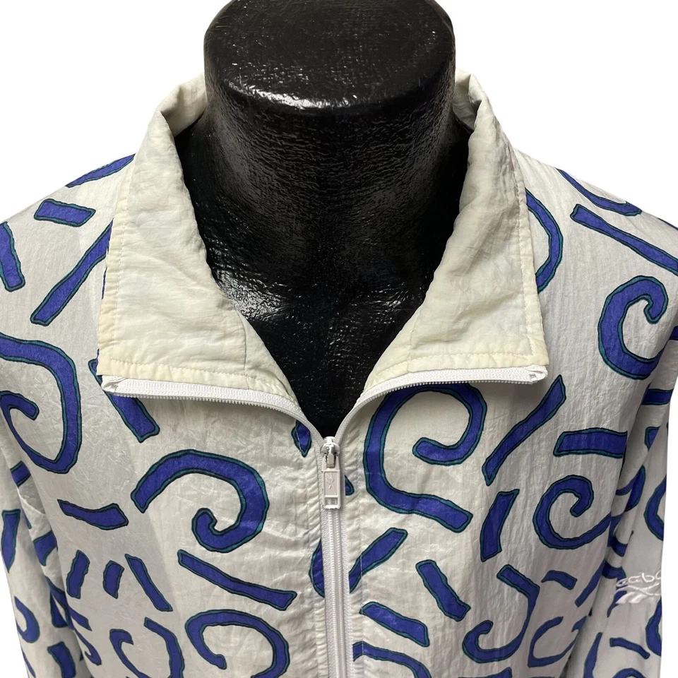 复古 80 年代 REEBOK 白色紫色抽象风衣街头标志跟踪夹克 L — 第 4/4 张图片