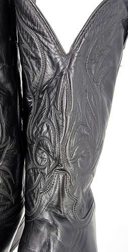 Laredo Vtg. Men's 12D Black Top-Stitched Mid-Calf Leather Western Boots Made USA - Picture 2 of 11