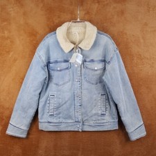 Faherty Womens Coat Large Light Wash Riverlands Sherpa Denim Jacket Jean Teddy