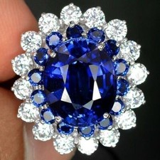 4.5Ct Oval Cut Blue Sapphire Simulated Diamond Halo Ring 14K White Gold Plated
