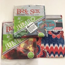 3 Book Sox Stretchable Fabric Book Covers Jumbo School New Lot K