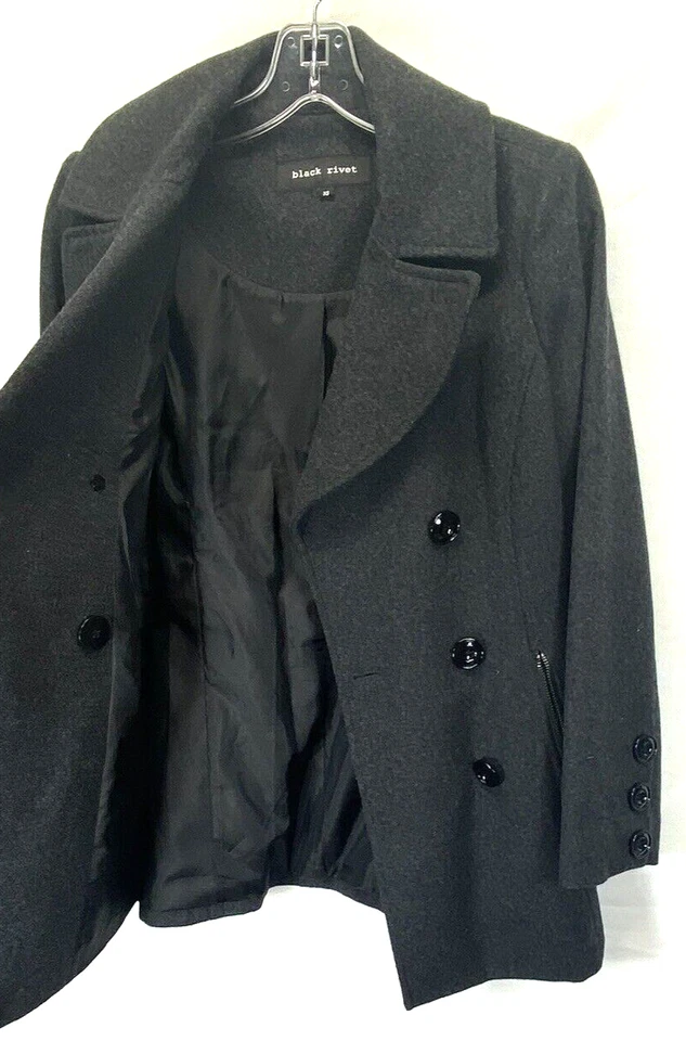Black Rivet Women's Double Breasted Pea Coat Wool Blend Charcoal XS EUC - Image 4 of 4
