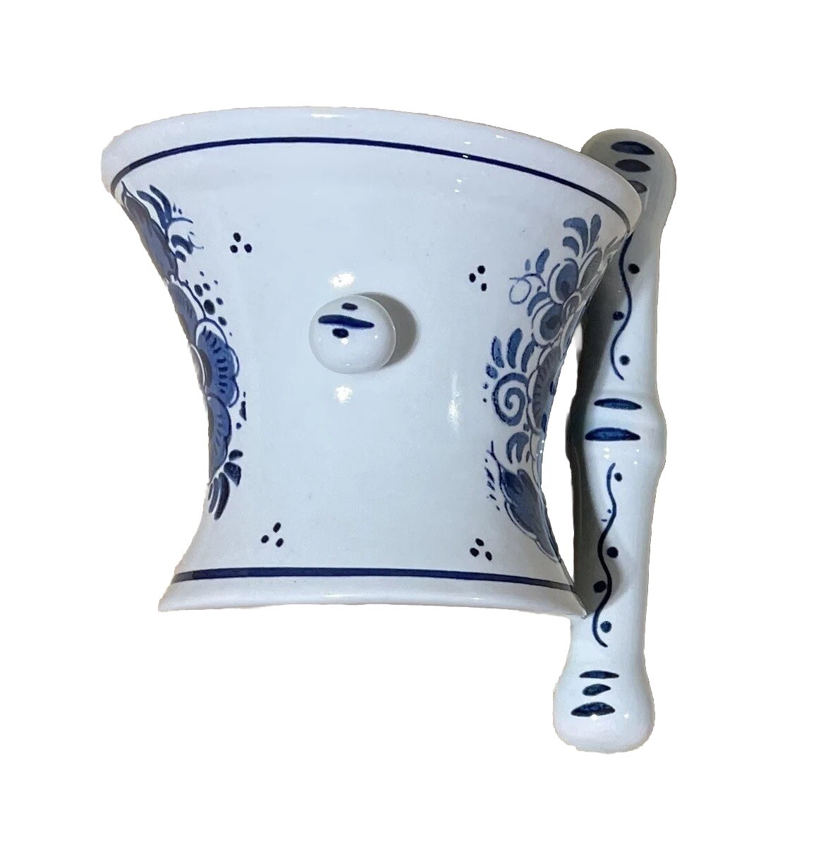 Blauw Delfts Distel Holland Mortar Pestle Muddler Earthenware 2 Pieces Rare B&W