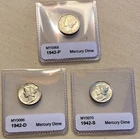 1942 P D S Mercury Dime Set (3 Coins) - Excellent BU for P, D, and S