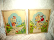 1940s BABY NURSERY PRINTS ANIMALS GLOW IN THE DARK J T CITROEN NY ELEPHANT DUCK