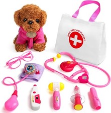 Kids Doctors Play Set with Plush Dog, Toy Stethoscope  Carrying Bag