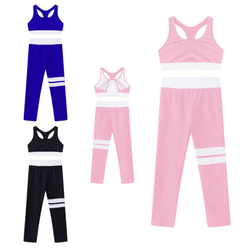 Kinder Mädchen Tanz BH Top Outfit Fitnessstudio Yoga Sport Top + Shorts Sportbekleidung Trainingsanzug - Bild 1 von 23