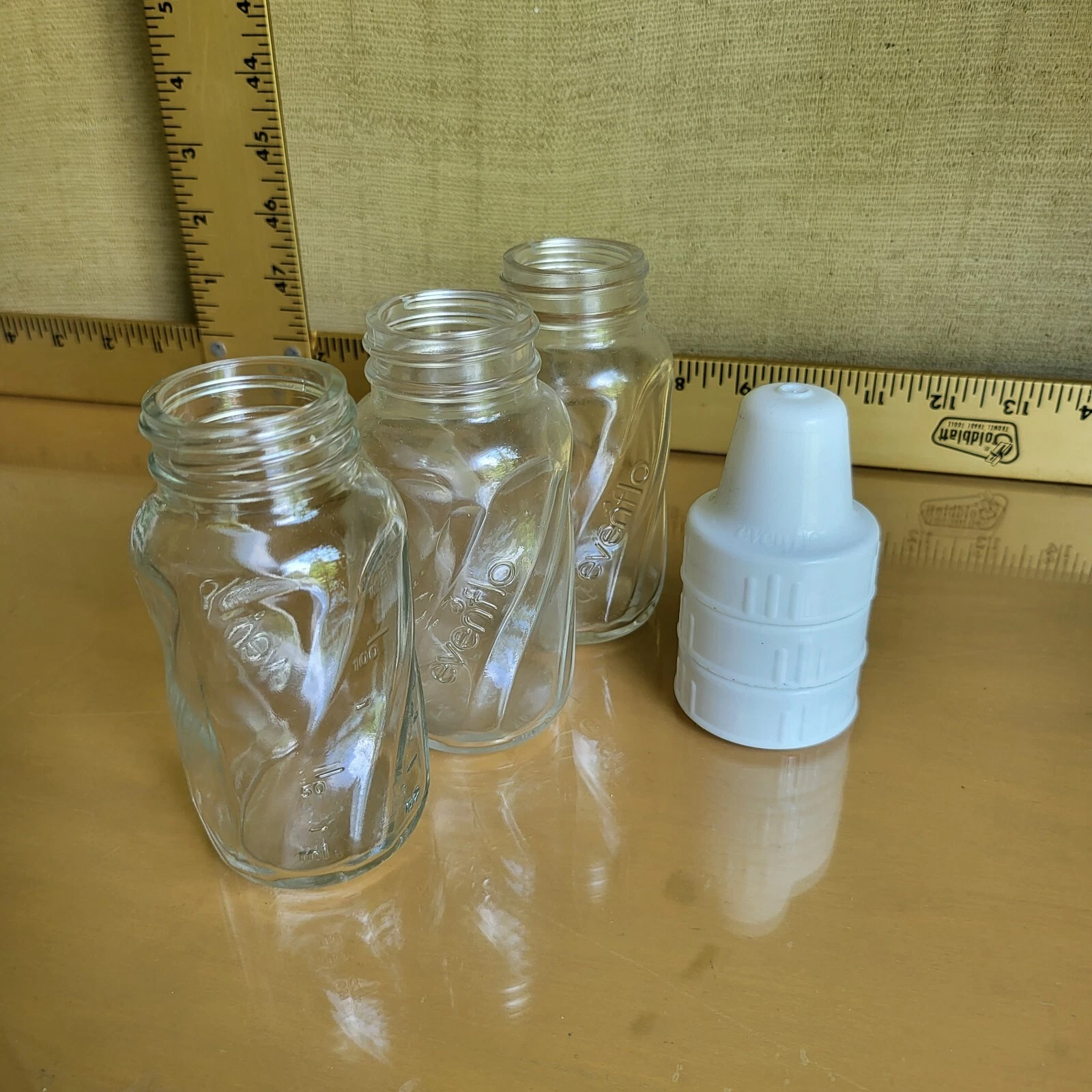 Evenflo Glass 4 Oz Baby Bottles With Lids 3 Pack NO Nipples NO Rings