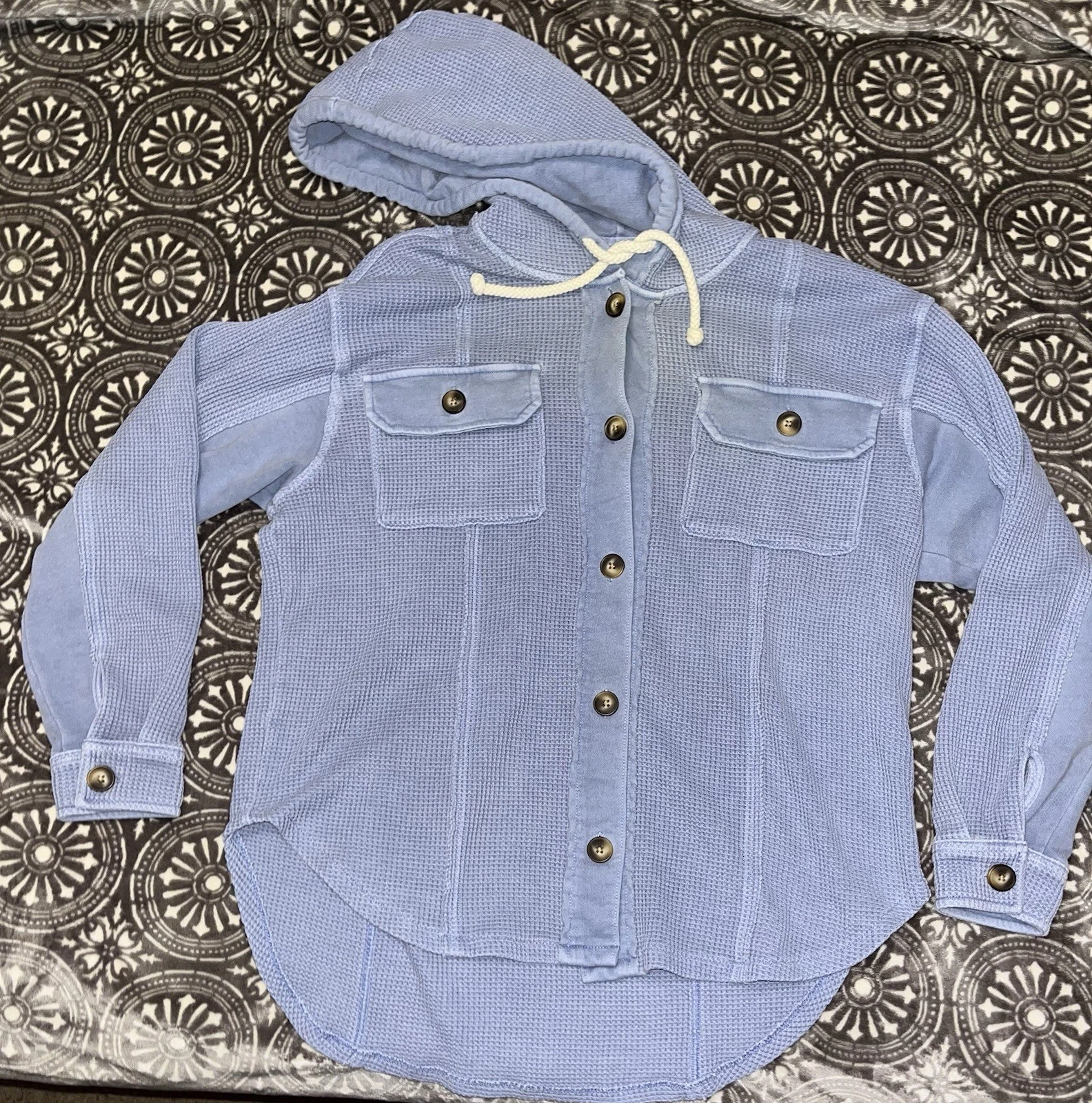 American Eagle Shacket Oversized Waffle Knit Thermal Hoodie Sweatshirt Women’s S