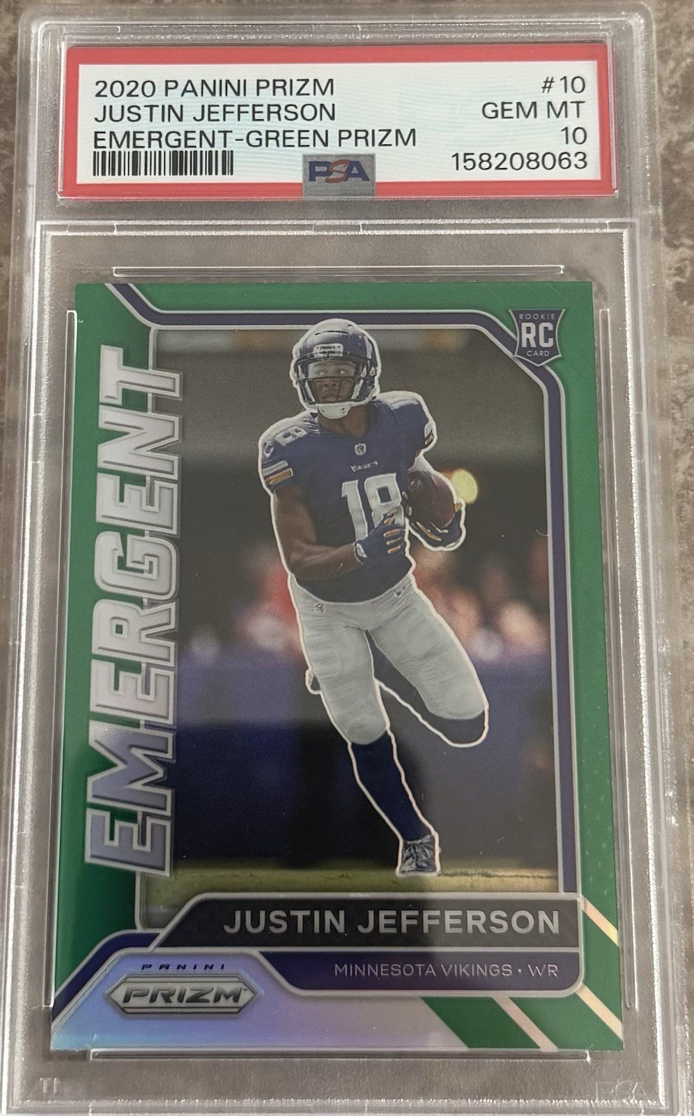 Justin Jefferson Panini Prizm Emergent #10 Green
