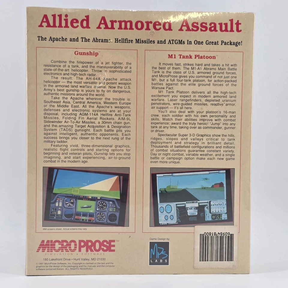 Allied Forces IBM 5.25" Big Box PC 1991 MicroProse M1 Tank Gunship NEW SEALED - Image 2 of 4