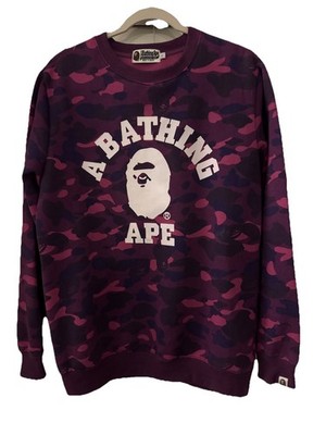 A Bathing Ape Purple Pink Black Camo Crewneck Sweatshirt Men's L Graphic Logo