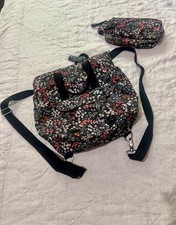 Floral Mini Backpack Purse Matching Pouch Set Black Ditsy Flower Pockets