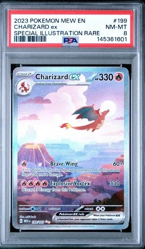 2023 POKEMON MEW EN-151 SPECIAL ILLUSTRATION RARE #199 CHARIZARD EX PSA 8
